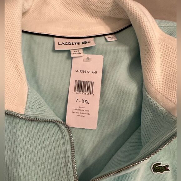 NWT Men’s Mint Lacoste Ribbed Quarter Zip Ribbed Pullover Size XXL/7 - Picture 3 of 4